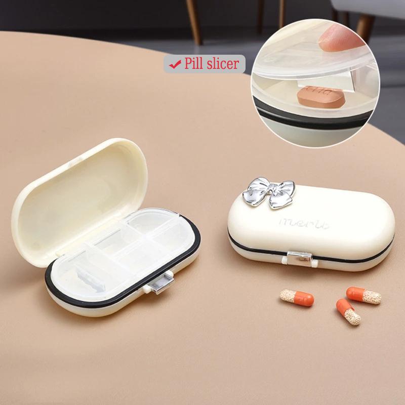 Cute Style Portable Pill Box 4/6 Compartment Mini Pill Box for Weekly Pill Sealing Medicine Tissue