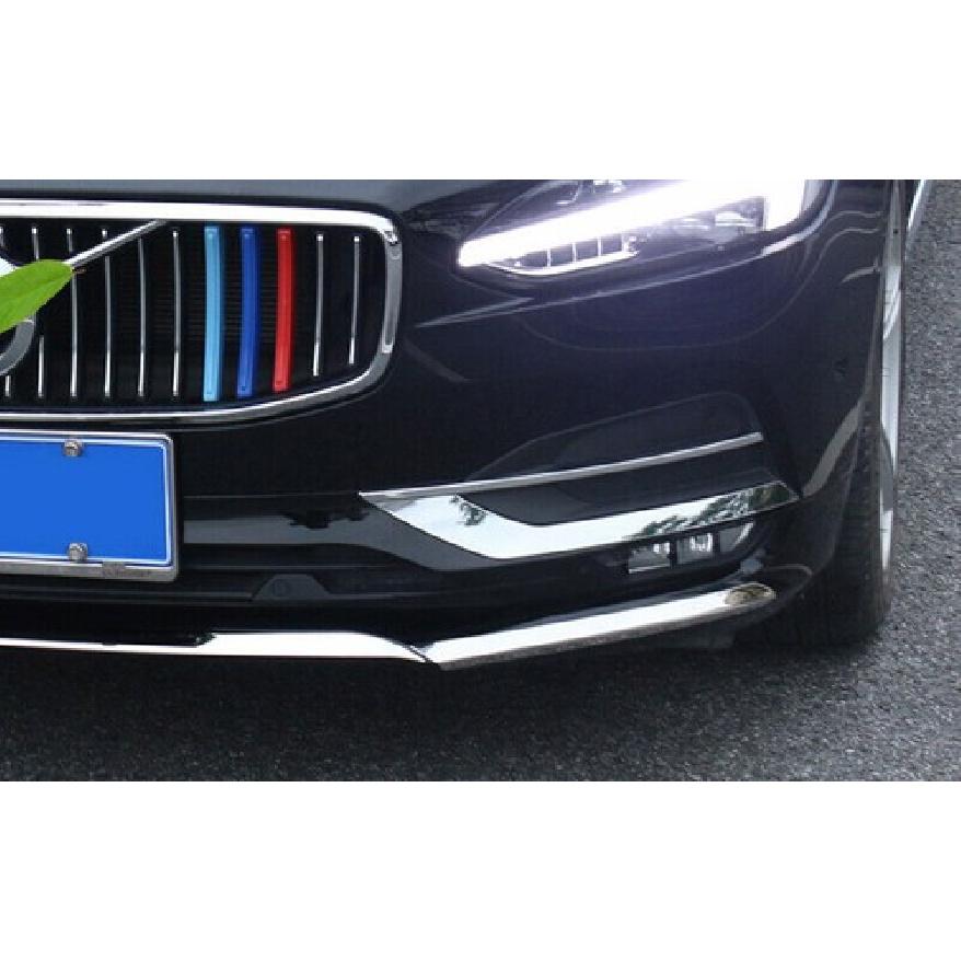 2017- For Volvo S90 Chrome Steel Front Bumper Side Spoiler Cover Trim 2Pcs