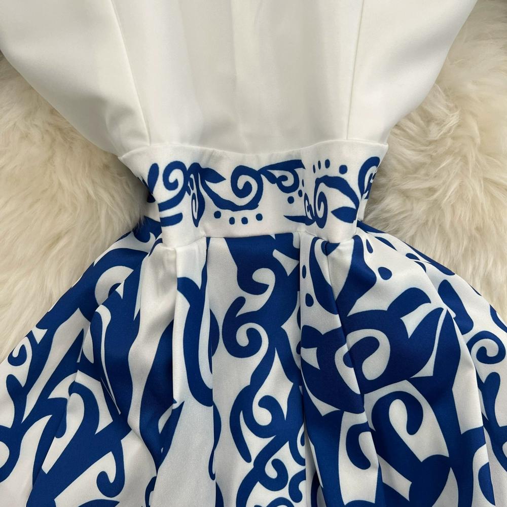 Summer Women Designer Print Runway Dress Short Sleeve Lapel Shirt Party Dresses