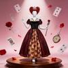 Alice In Wonderland Queen Of Hearts Cosplay Dress For Adults With Red Crown And Fabric Skirt Scene Costume