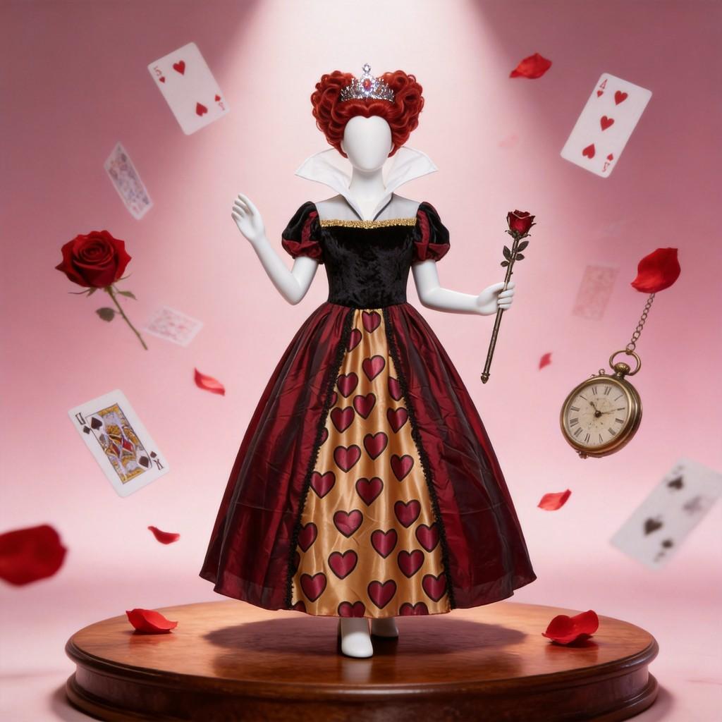 Alice In Wonderland Queen Of Hearts Cosplay Dress For Adults With Red Crown And Fabric Skirt Scene Costume
