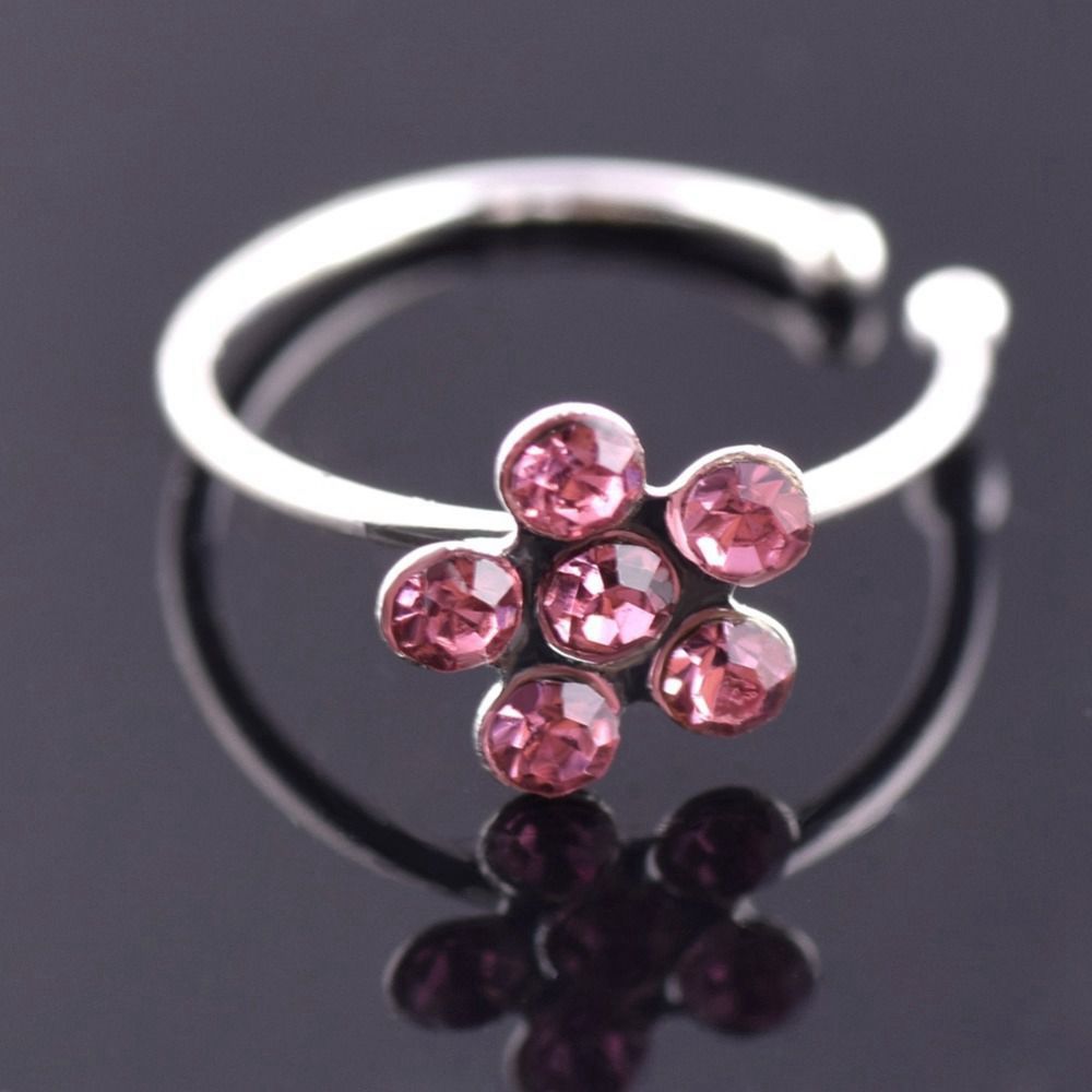 Stainless Steel for Girl Stud Ring Crystal Ear Clip Flower Nose Ring Fake Hoop Body Jewelry