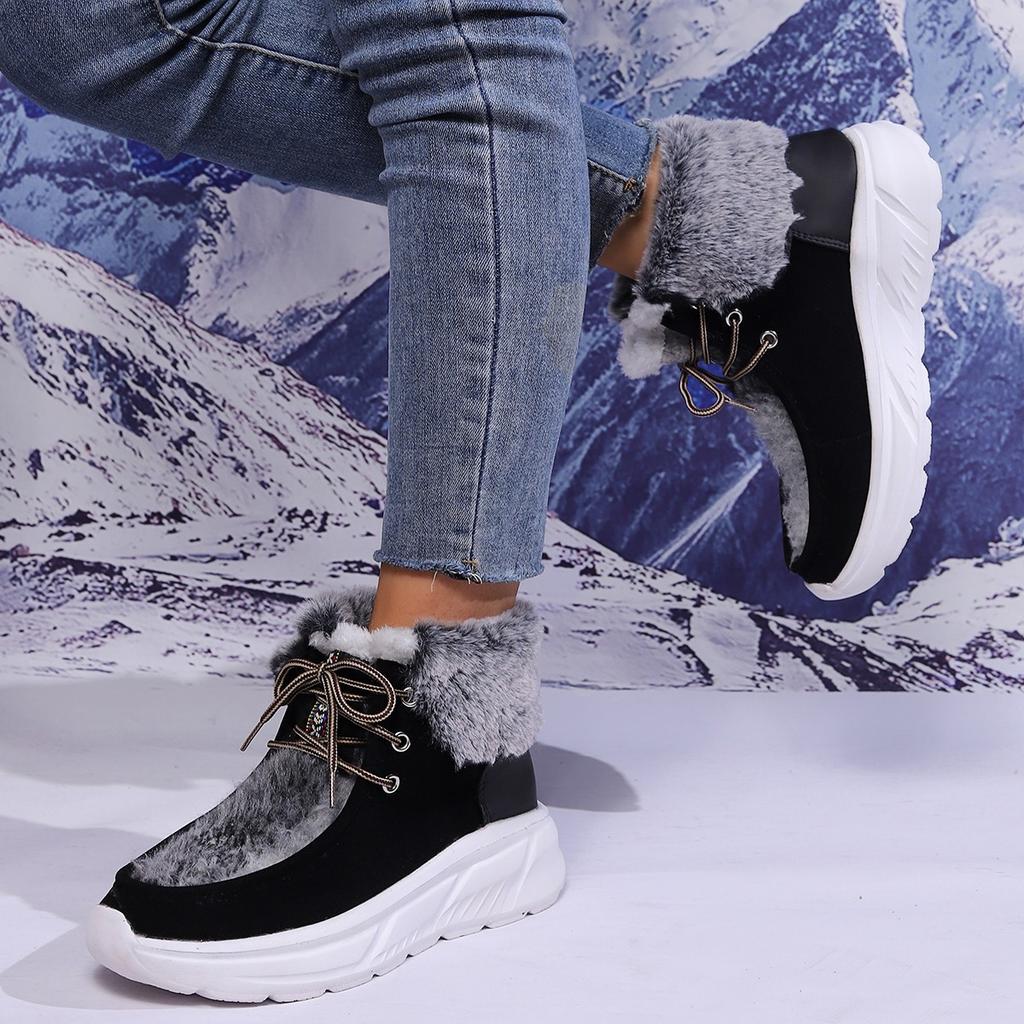 Fashion Mujer Warm Platform Ankle Boots 2025 Winter New Woman Warm Snow Boots Waterproof Comfortable Lace-Up Thicken Plush Winter Botas
