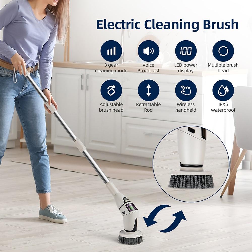 10-IN-1Multifunctional Cleaning Brush Electric Spin Scrubber Rotating Floor Windows Brush Cleaner For Bathroom Kitchen Toilet