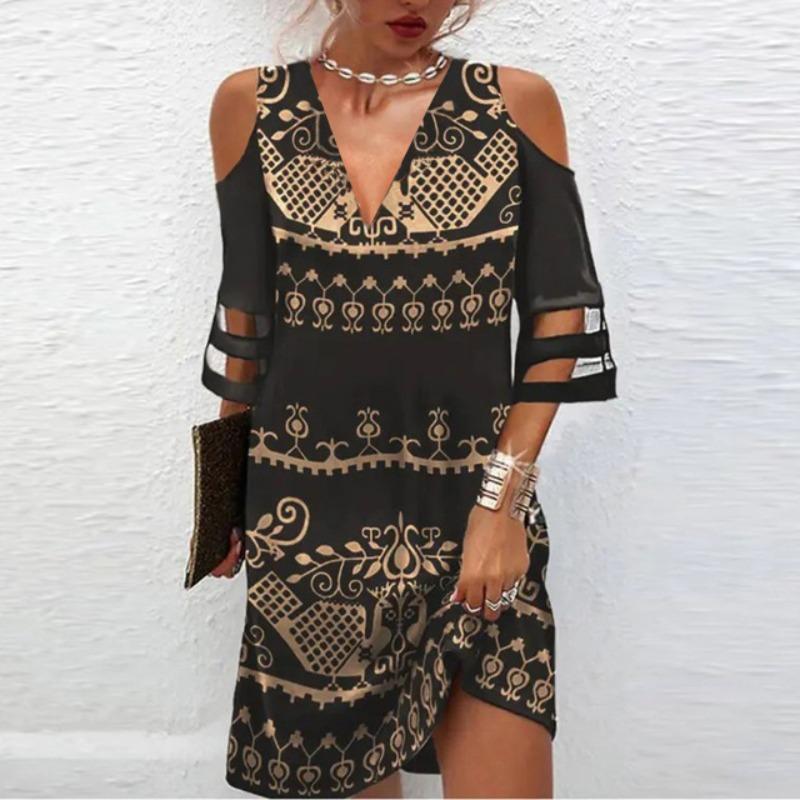 IHUASU Fashion Summer Spring Short Sleeve V-Neck Casual Dresses