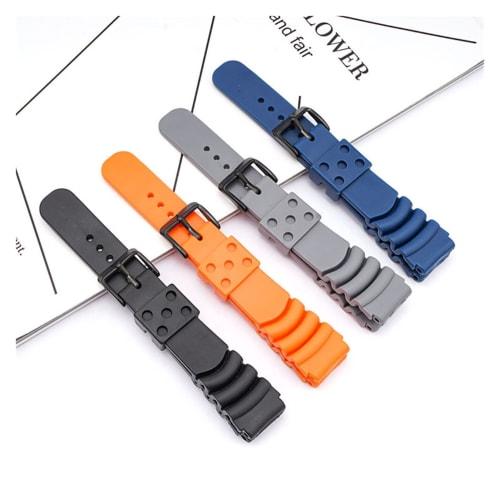 Small Shop Diving Fluoro Rubber Watch Band 20mm 22mm 24mm Waterproof Sports Wrist Bracelet Watch Strap Fits Casio, Seiko, Diver, Scuba (Grey Silver Bu