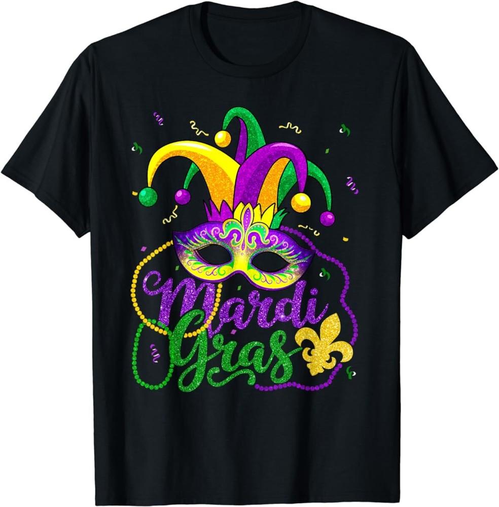 

Mardi Gras Shirts For Women Kids Men Beads Mask Feathers Hat T Shirt Men Women 2XL