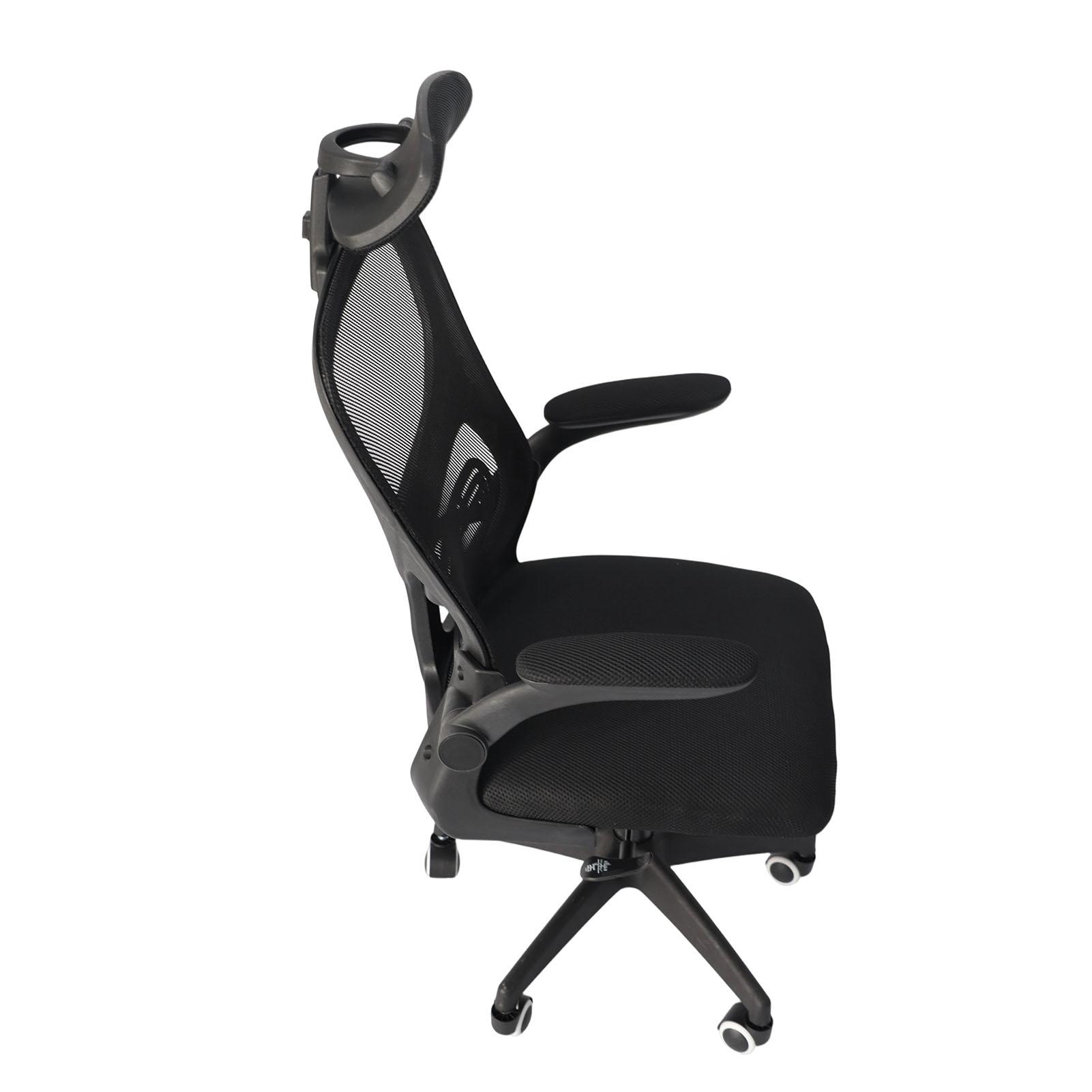 Scaun de birou cu plasă, spătar înalt, scaun de birou cu suport lombar, tetieră 3D, cotiere rotative la 90 de grade, roți, confortabil negru
