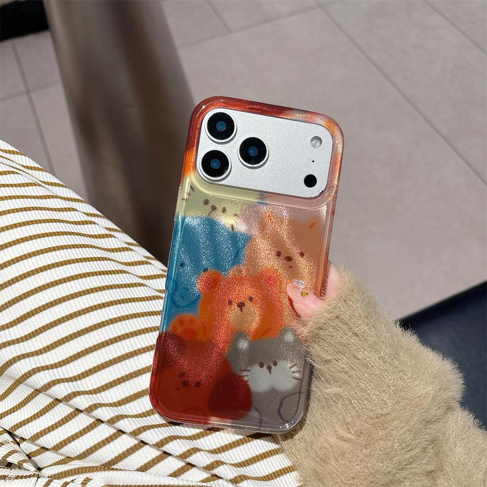 Cute Glitter Bear Kitten Mobile Phone Covers for iPhone 14 13 15 Pro 17 16 Pro Max Case Shockproof Funda Cute Protective Cover