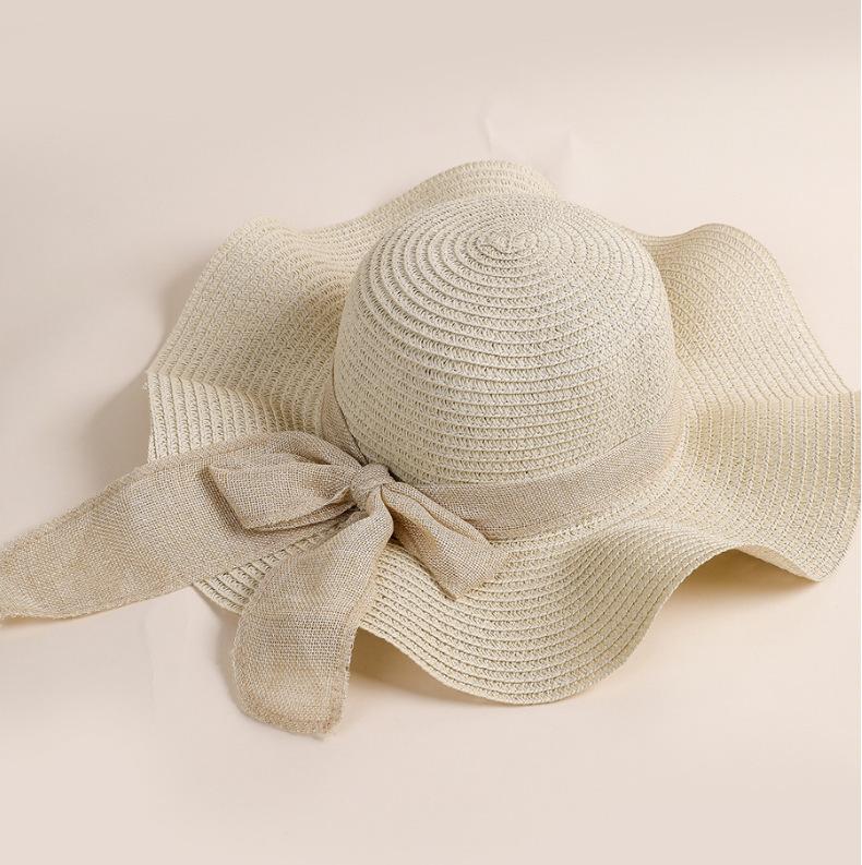1 Stück Damen Strandhut mit Schleife am Meer, Oversize Strohhut, Damen Sommer Sonnenschutz, Hut mit großem Rand, Geeignet für Sonnenschutz
