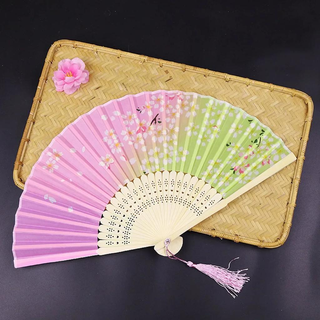 1 Stück - Vintage Seiden-Faltfächer Chinesische Japanische Kunsthandwerk Geschenk Heimdekorationen Tanz-Handfächer Bambus Zimmerdeko Holzfächer