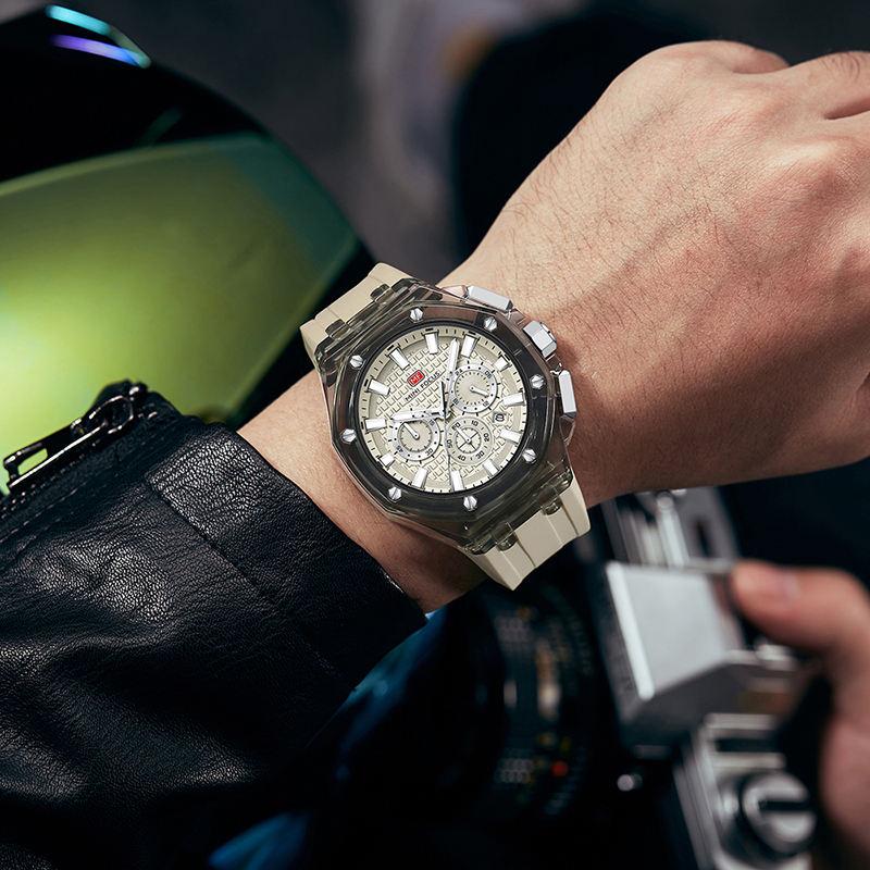 Multifunctional Casual Quartz Watch Mens Watches Waterproof Transparent Case Wrist Watch with Luminous Hands