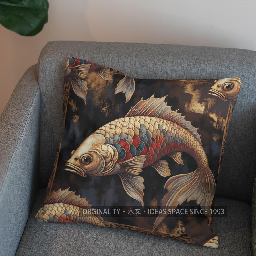 2D Colorful Koi Fish Wave Pattern Pillow Cover Pattern Cushion Cover Suitable For Sofa Bedroom Car Pillow Cover