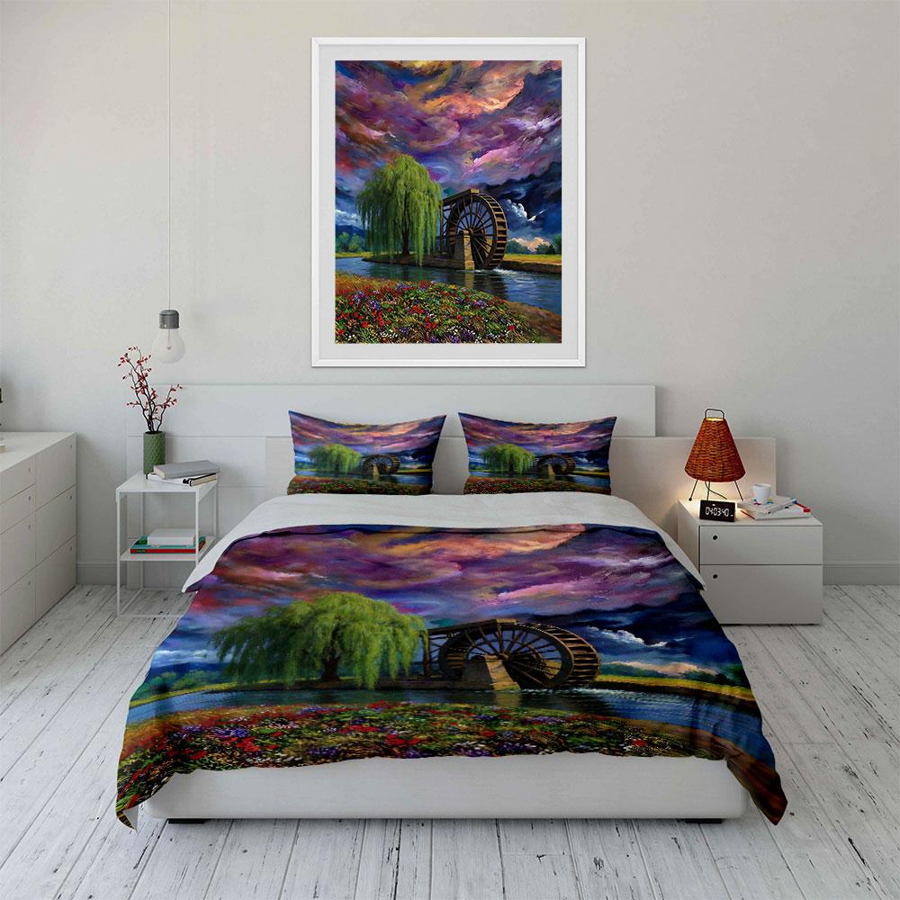 Willow Tree and Waterwheel. Bedding Sets Duvet Cover Sets Duvet Covers Pillowcases(1 * Duvet Cover 2 * Pillowcases Without Duvet Insert)