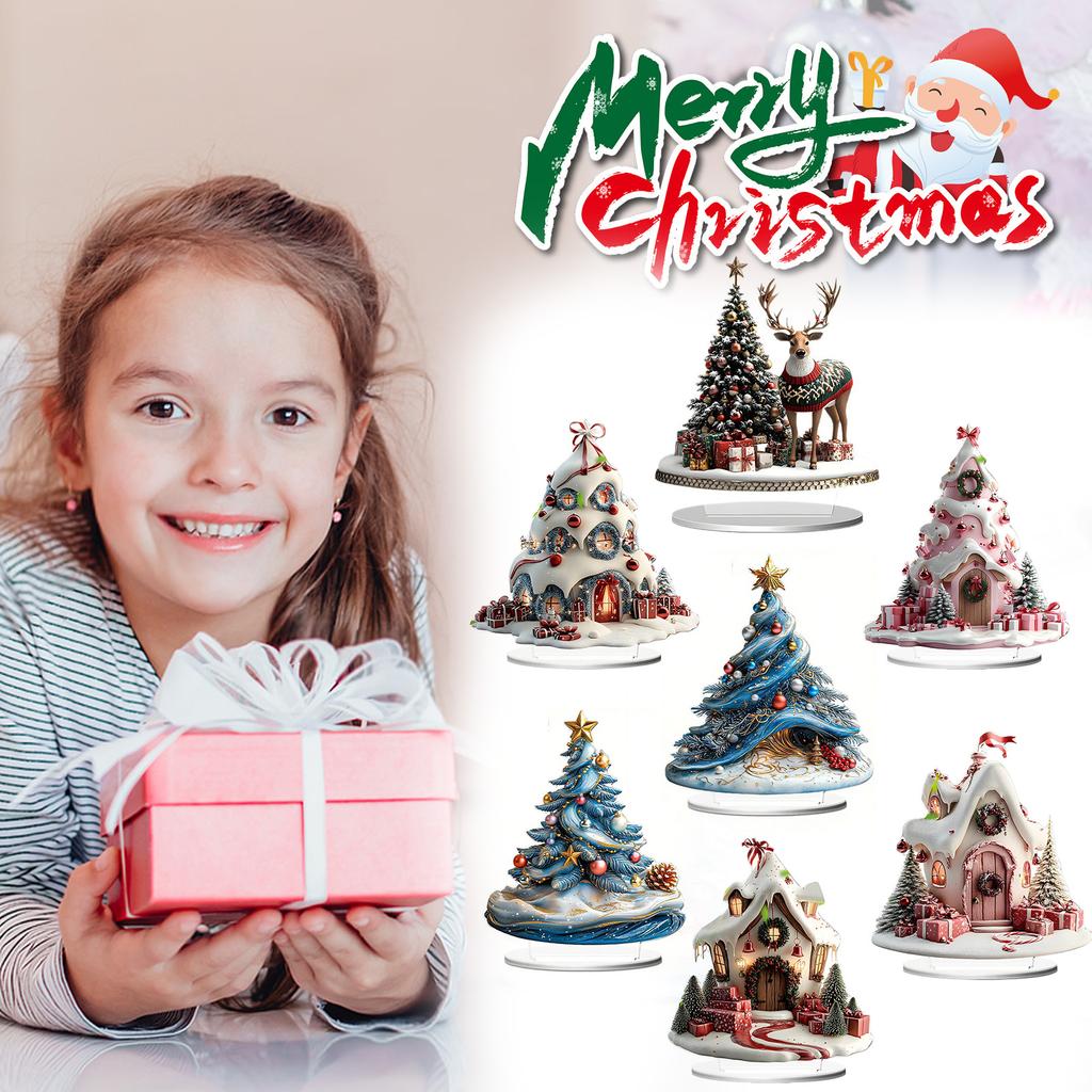2D Flat Acrylic Christmas Color Gift Christmas Tree Home Living Room Holiday Desktop Decoration Assembly Props