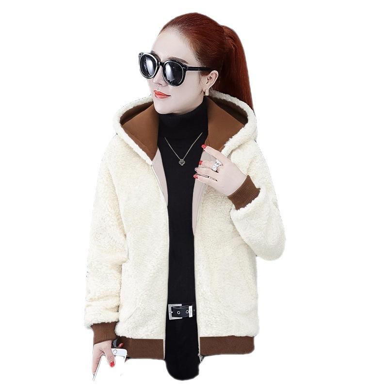 Imitation Sherpa Thickened Coat for Women Winter Korean Style Loose Warm Coat Small Fragrant Style Hooded Coat