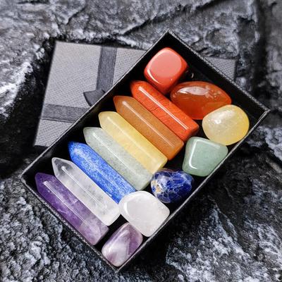 14pcs Pointed Quartz Crystal Chakra Healing Stones And Crystals Set Hexagon Rose Quartz Gems For Meditation Bedroom Decoration