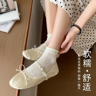 New Socks Korean Lace Bow Women'S Medium Tube Socks Sweet Versatile Hollow Baise Stacking Socks