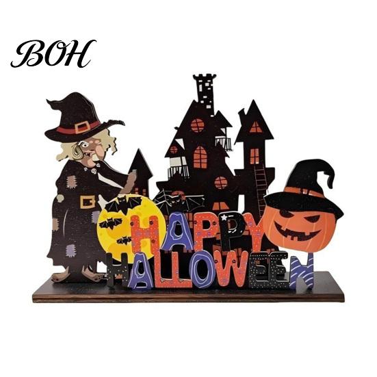 Unique Wooden Crafts for Halloween Table Centerpiece, Decorative Sign Ornaments, 3D Layered Gnome Pumpkin Skeleton Desktop Signs Witch Castle