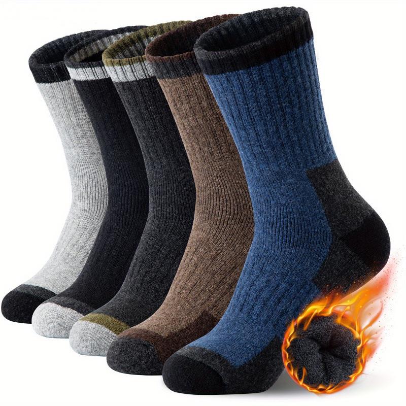 Men s Wool Cashmere Socks: Thick, Fleece-Lined, High-Top, Color Block for Autumn/Winter Dark Gray Color Block