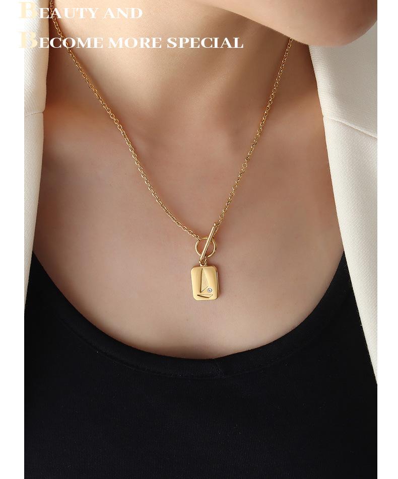 18K Gold-Plated Geometric Necklace with OT Buckle and Zircon Inlays