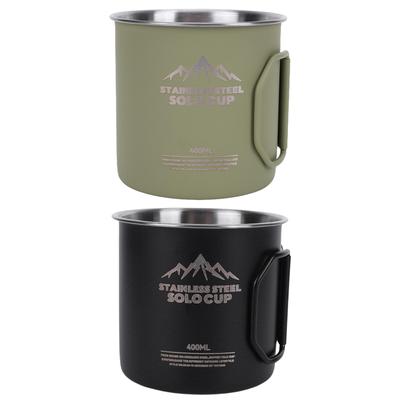 400ml Outdoor Camping Mug Stainless Steel Camping Water Cup with Foldable Handle for Coffee Milk Juice Tea Other Cold Hot Drinks