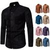 Men's Retro Solid Color Shirts Long Sleeve Shirt Jacket Casual Business Shirt for Men Lightweight Work Corduroy Lapel Shirts