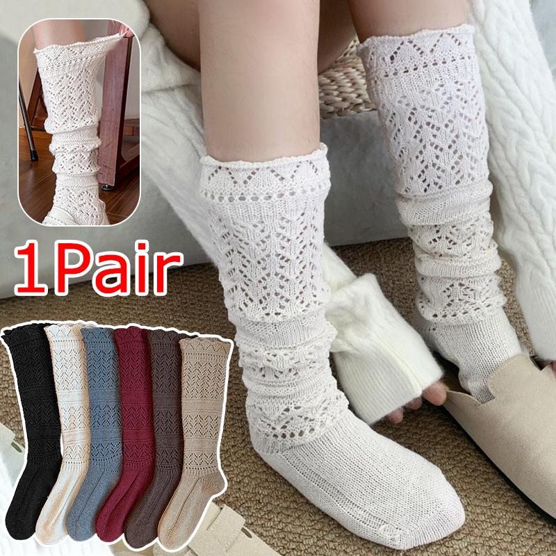 1 Pair Stockings Autumn Thigh High Stocking Harajuku Hollow Vintage Calf Sock Winter Knitting Cotton Long Socks Fashion Woman
