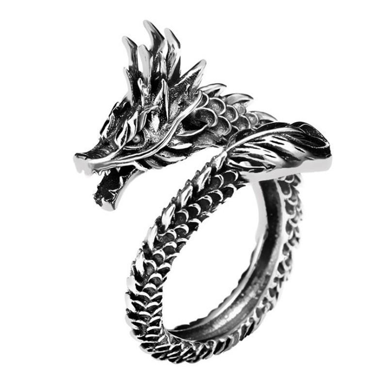 New Retro Thai Silver Jewelry Domineering Dragon 925 Silver Personality Zodiac Creative Popular Opening Rings R239