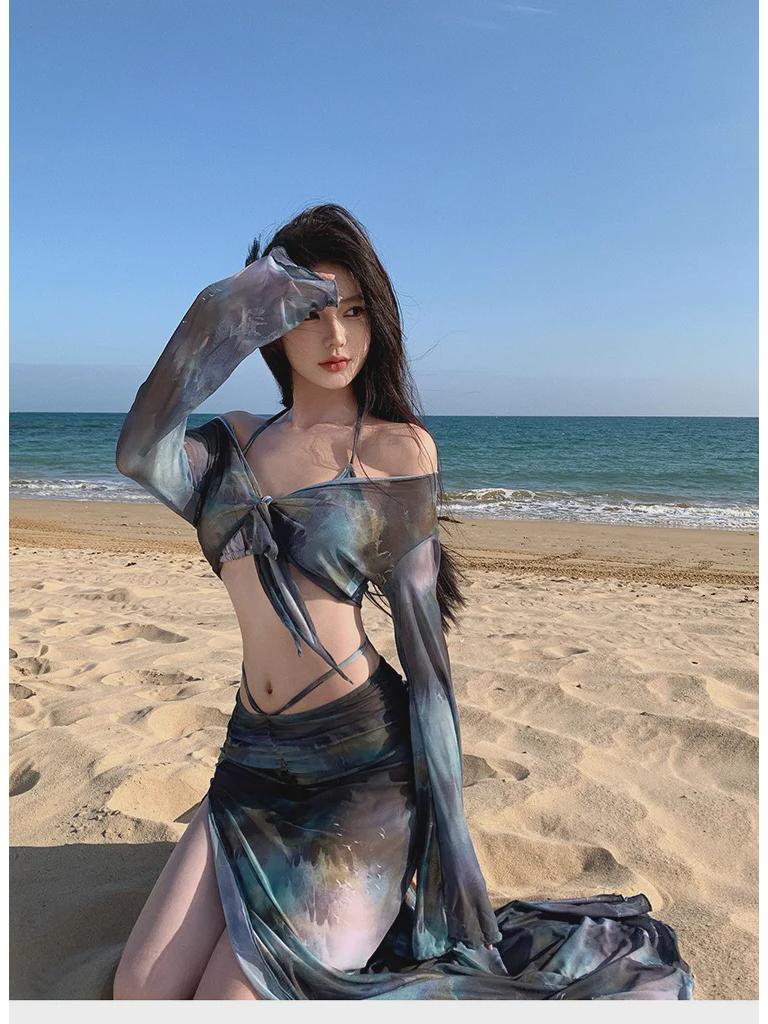 2024 Women's Sexy Slimming Bikini Set: 4-Piece, Long Skirt, European & American Style, Perfect for Vacation