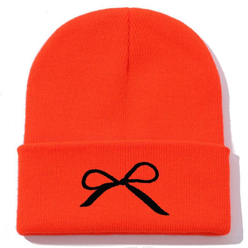 Bow Embroidered Flower Knitted Hat Versatile Wool Hat Outdoor Riding Pullover Hat