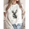 White T Shirt With Deer And Floral Print For Casual Wear