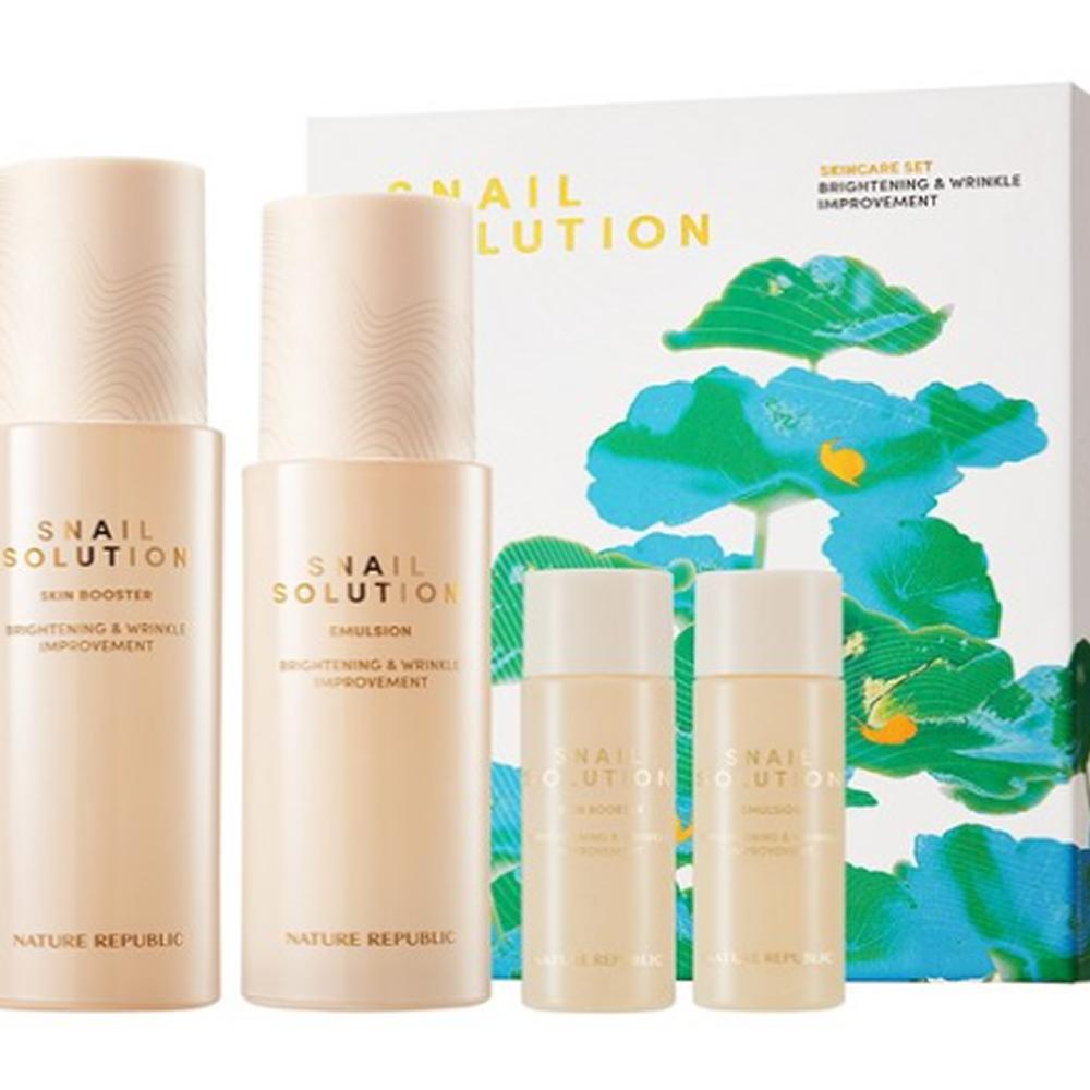 

Face Care Set Nature Republic Snail Solution Skin Booster 130ml + Emulsion 120ml + Mini Duo 31ml + 31ml, Hydrating & Skin Comfort Routine