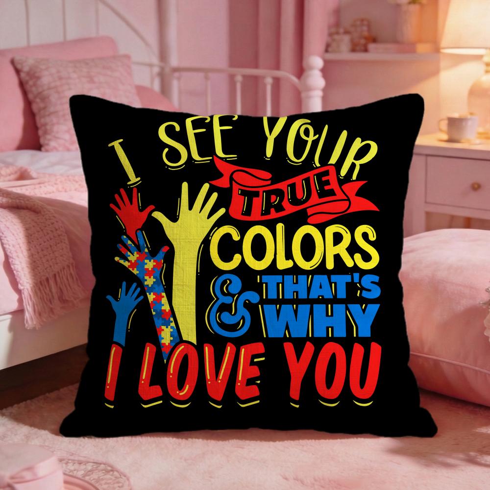 Autism Support Puzzle Cushion Cover Premium Comfort Reversible Pillow Cove Two In One Design For Any Room  Car Interior