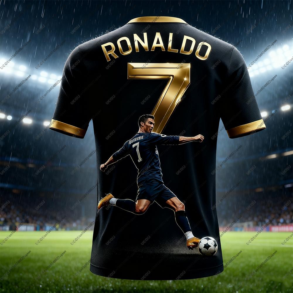 Sèche Rapidement Maillot de Football T-shirt Homme Enfant Garçon Haut Street Garçon Sport Graffiti Cristiano Ronaldo 7 Cadeau Haut Football Décontracté T-shirt