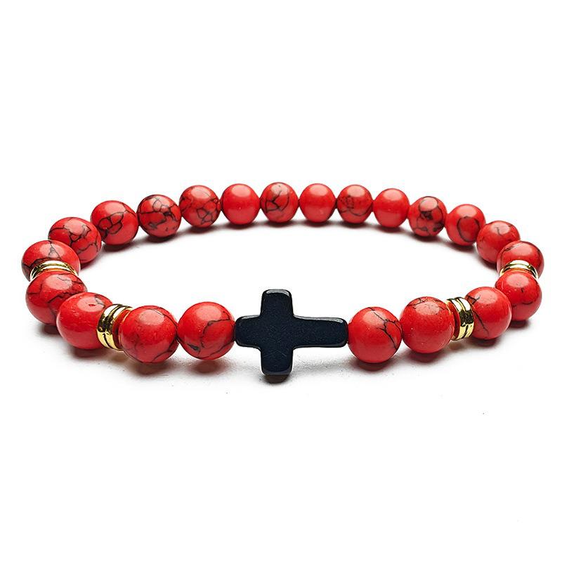 Temu Volcanic Rock & Turquoise Tiger's Eye Gemstone Elastic Bracelet