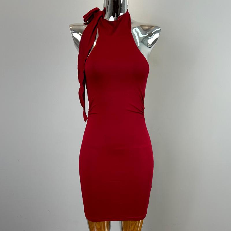 Korean Dongdaemun Halter Tie-Up Bodycon Mini Dress