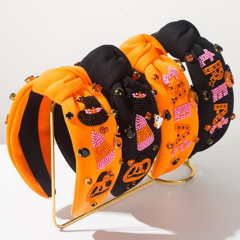 New Halloween element headband, unique female personality, diamond-encrusted rice beads, ghost pumpkin accessories decoration
