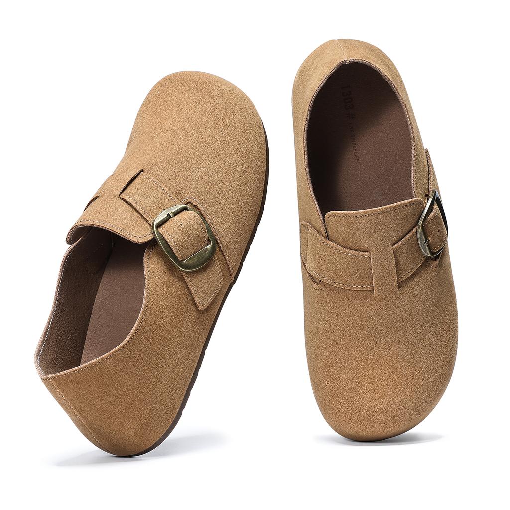 Fashion Crestar Women's Suede Mules Sandals Comfort All Inclusive Clogs Flat Slippers With Adjustable Buckle Lady Soft Sole Casual Shoe