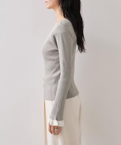 [BIS] Spitzengestrickter Pullover mit Bündchen, Hellgrau (08) F.