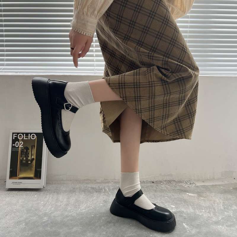 Mary Jane shoes schoolgirl black versatile small leather shoes heightening retro Japanese single shoes shoes muffin shoes JK leather shoes