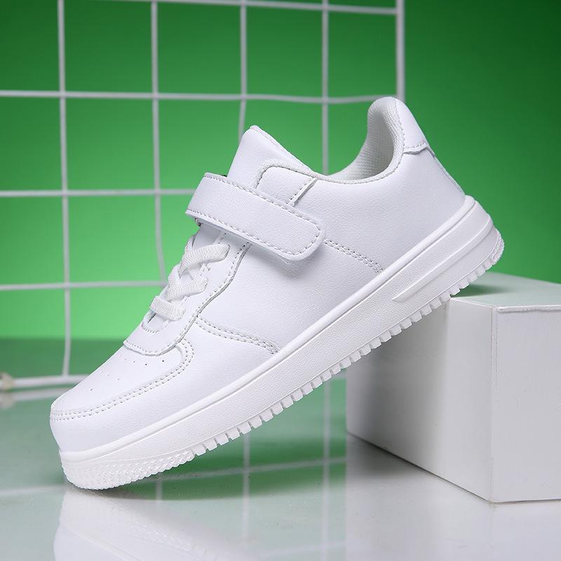 Children's Breathable White Waterproof Velcro Leather Sports Shoes for Boys & Girls