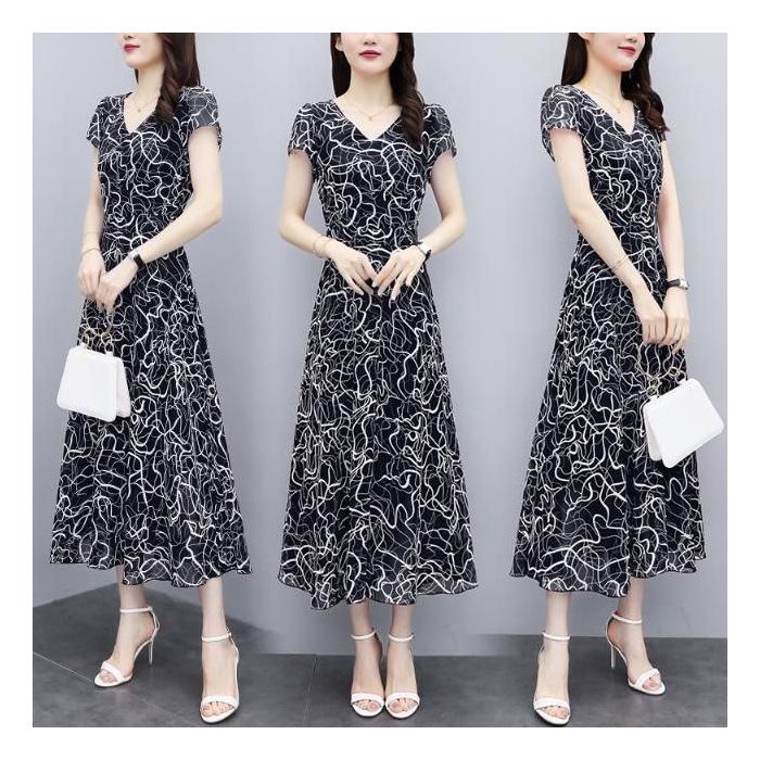 Women's Summer Floral Print Short Sleeve Plus Size Slimming Loose Dress