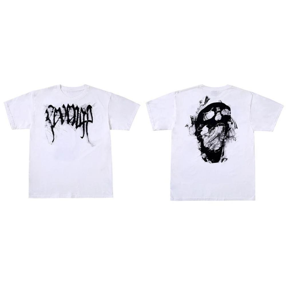 2025 Summer New High-quality Skull Lightning Letter Printing High Street American Casual Men's and Women's T-shirt Top