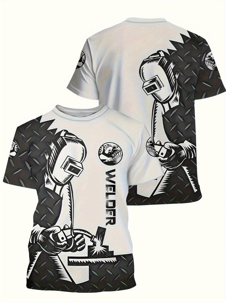 Men's Welding-Themed T-Shirt - Full-Body Welder Graphic Workwear Shirt, Lightweight Breathable Fabric for Welding Enthusiasts, Industrial Chic Outfits