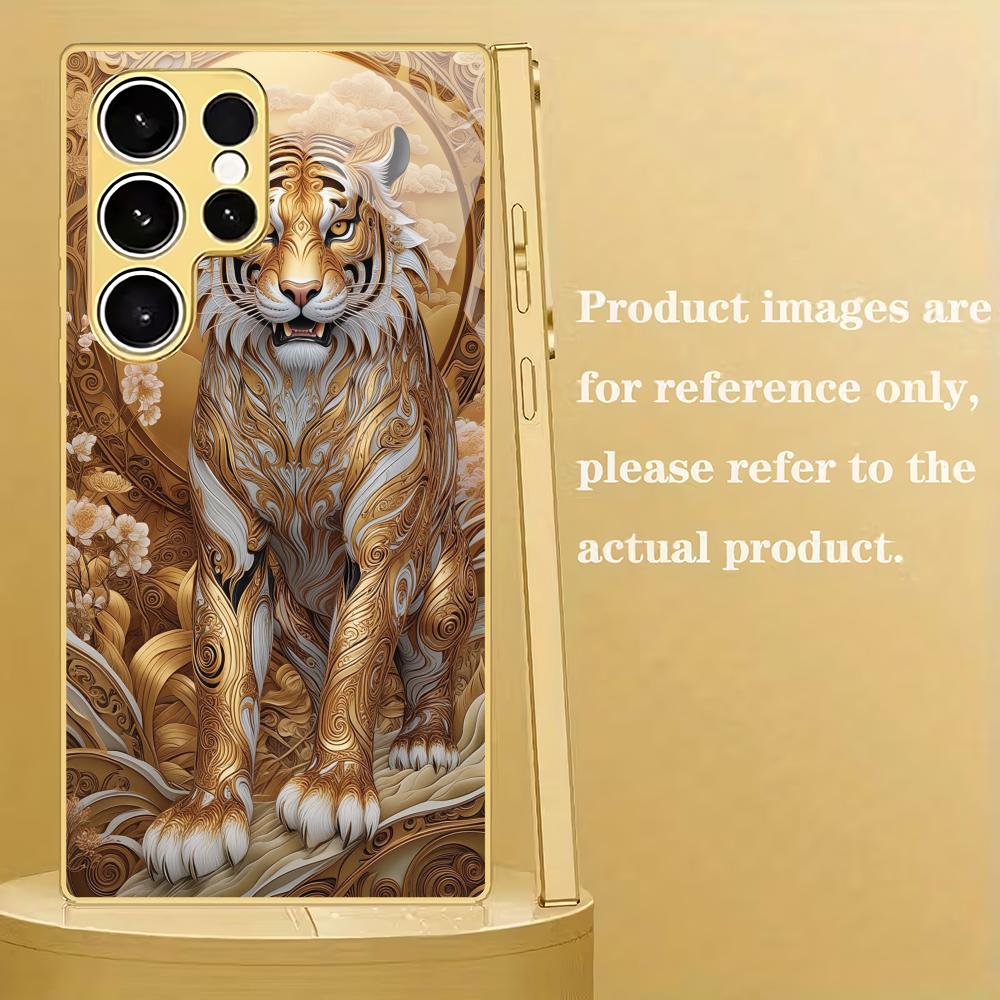 Tiger Electroplated Glass Phone Case Suitable for Samsung Galaxy S26 S25 S24 S23 S22 S20 FE/Ultra/Plus Anti Fall Back Cover