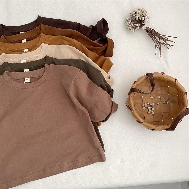 Barn Långärmad Bomulls-T-shirt - Koreansk Stil, Vår/Höst, Godisfärg, Trendig Enfärgad Topp för Pojkar & Flickor