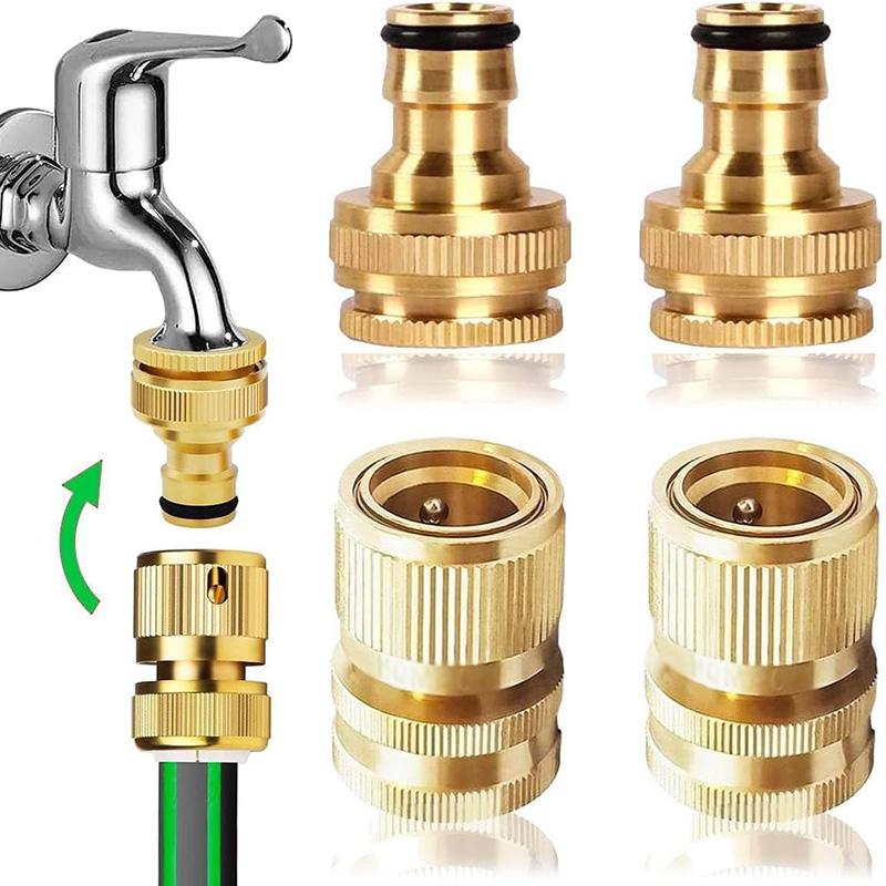 2 Pair Brass Faucet Adapter 2 In 1 Garden Hose Tap Connector 3/4 & 1/2 In Threaded Faucet Hose Coupling Adapter Faucet Connector