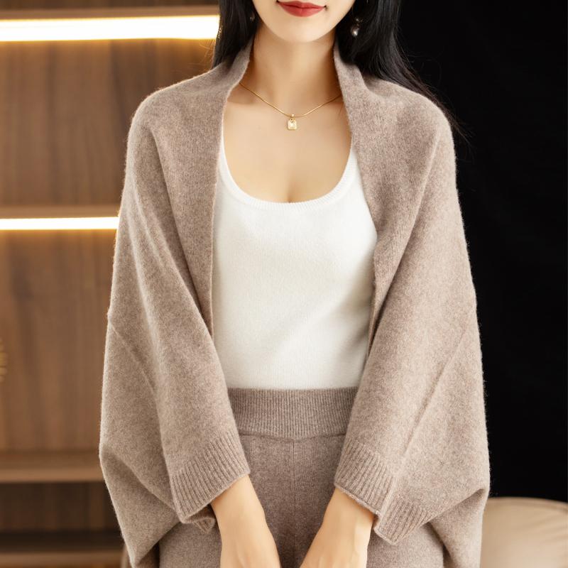 Women's Cashmere Shawl Scarf 100% Merino Wool Pure Color Sleeved Shawl Autumn Winter Outdoor Warm Shawl Scarf