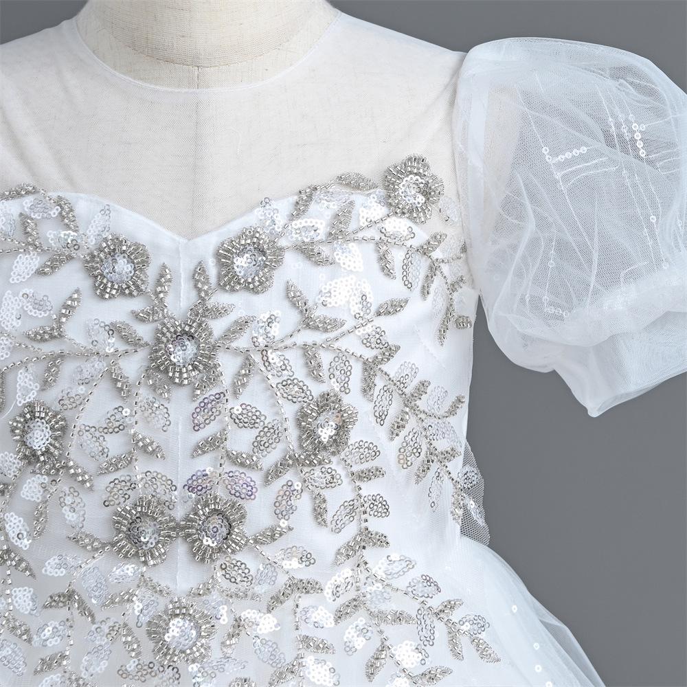 New Summer Girls' Sequin Mesh Princess Piano Performance Dress - Long Evening Gown